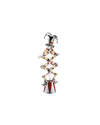 A metallic jester figure by Alessi with a colorful harlequin patterned zigzag body, clown face, and circus tent base.