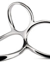 Polished silver metal serving tongs by Alessi with an abstract, fluid, and reflective design.