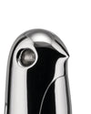 Sleek chrome stylized bird by Alessi, with a prominent circular indent and reflective finish.