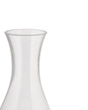 Clear glass Mami vase by Alessi with a wide opening and gracefully curved body, cropped.