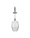 Clear glass honey pot by Alessi with a ribbed body, polished metal lid, and spiral dipper.