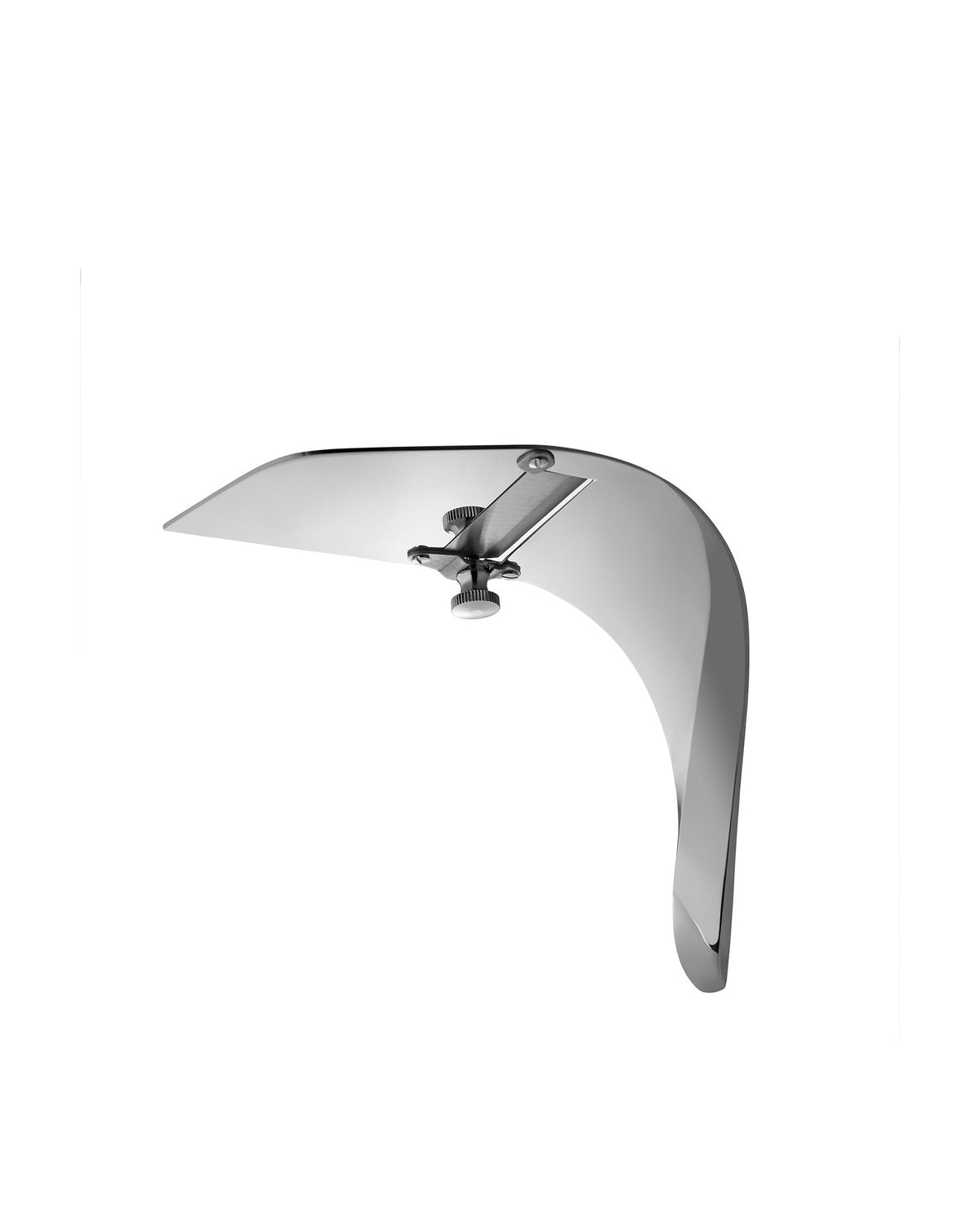 Silver-toned mandoline slicer by Alessi with an adjustable blade and ergonomic curved design.
