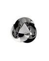 Silver polished metal basket by Alessi, with a sculptural, interwoven design and a central triangular element.