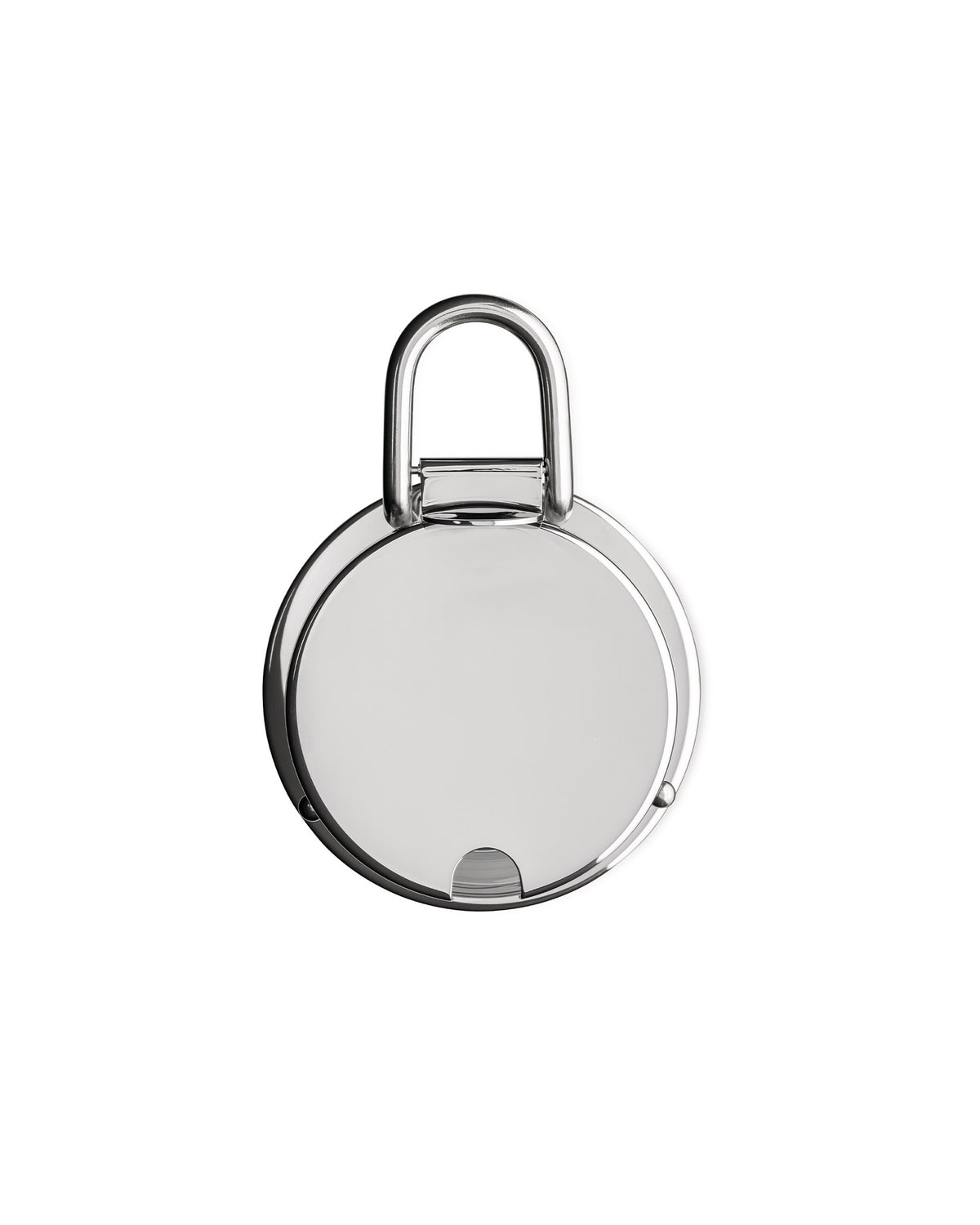 Silver metallic round cheese cellar by Alessi with a polished finish and a top arch handle.