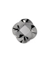 Polished chrome basket by Alessi with four reflective, twisting segments forming a central square.