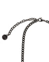 Black metal chain necklace by Alessi, featuring two different link styles, an adjustable chain, and a branded round tag.