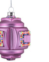 Pink geometric Christmas tree ornament by Alessi with a colorful pixelated pattern and metallic sheen.