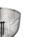 Silver-toned metal PCH05 bowl by Alessi, featuring a modern open slat design.