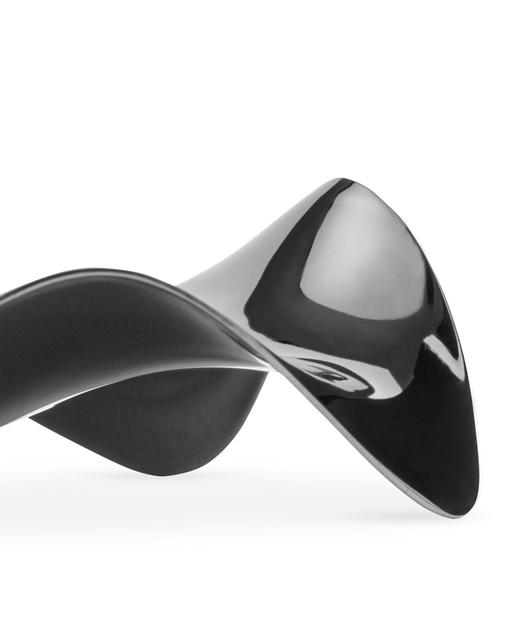 Polished stainless steel spoon rest by Alessi, with a reflective, wavy, sculptural design.