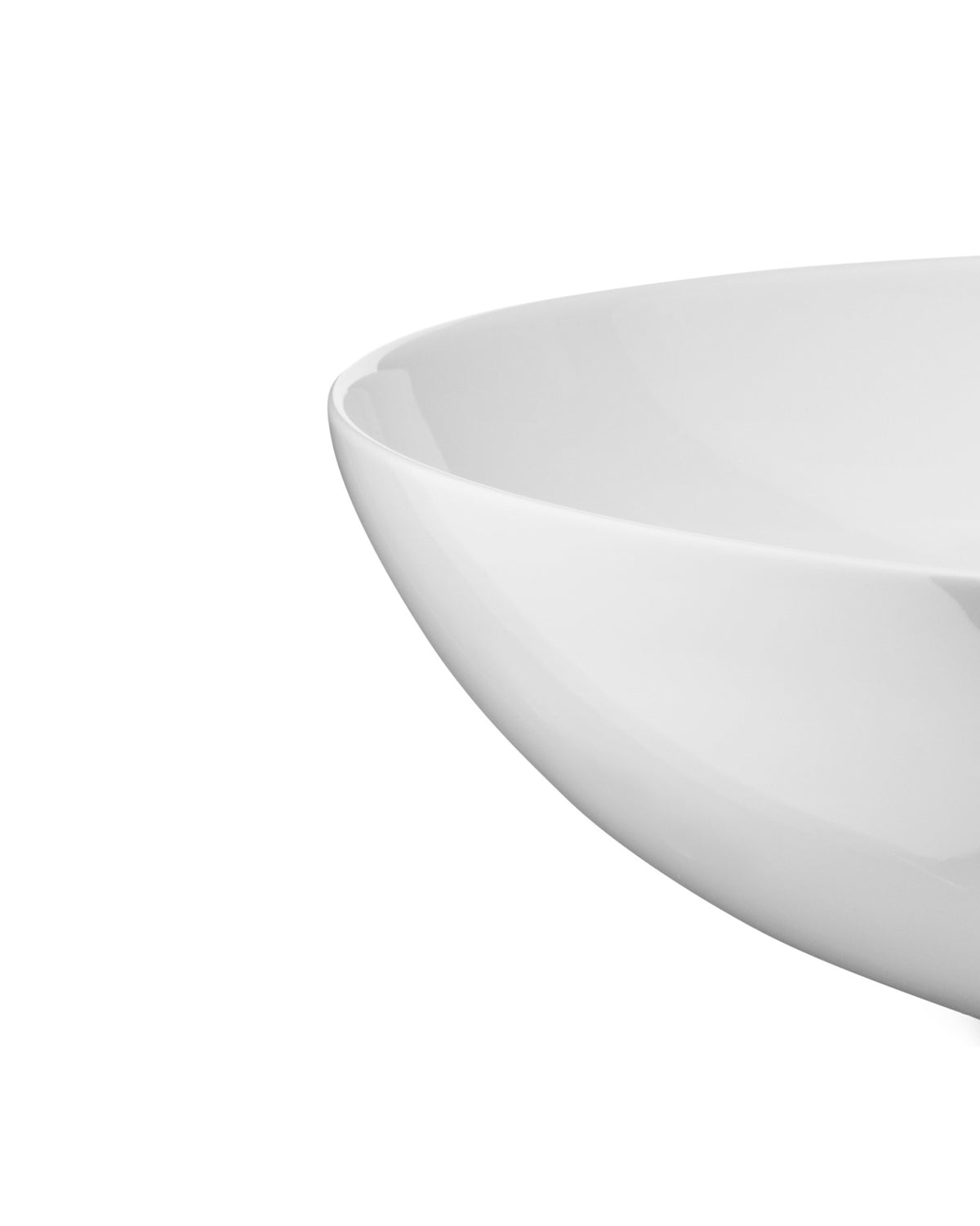 White glossy Mami bowl by Alessi with elegant curved lines, shown in a cropped view.