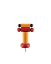 Wooden corkscrew by Alessi with red, orange, and black stacked blocks forming an abstract figure with a metal screw.
