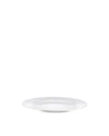 White ceramic plate by Alessi, round with a subtle rim, shown from an angled side view.