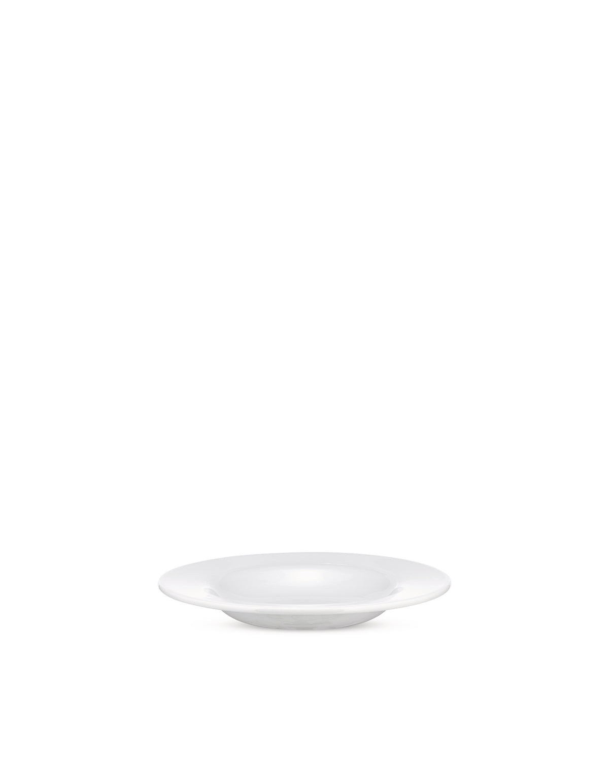 White shallow bowl by Alessi with a wide rim, presented centrally on a white background.