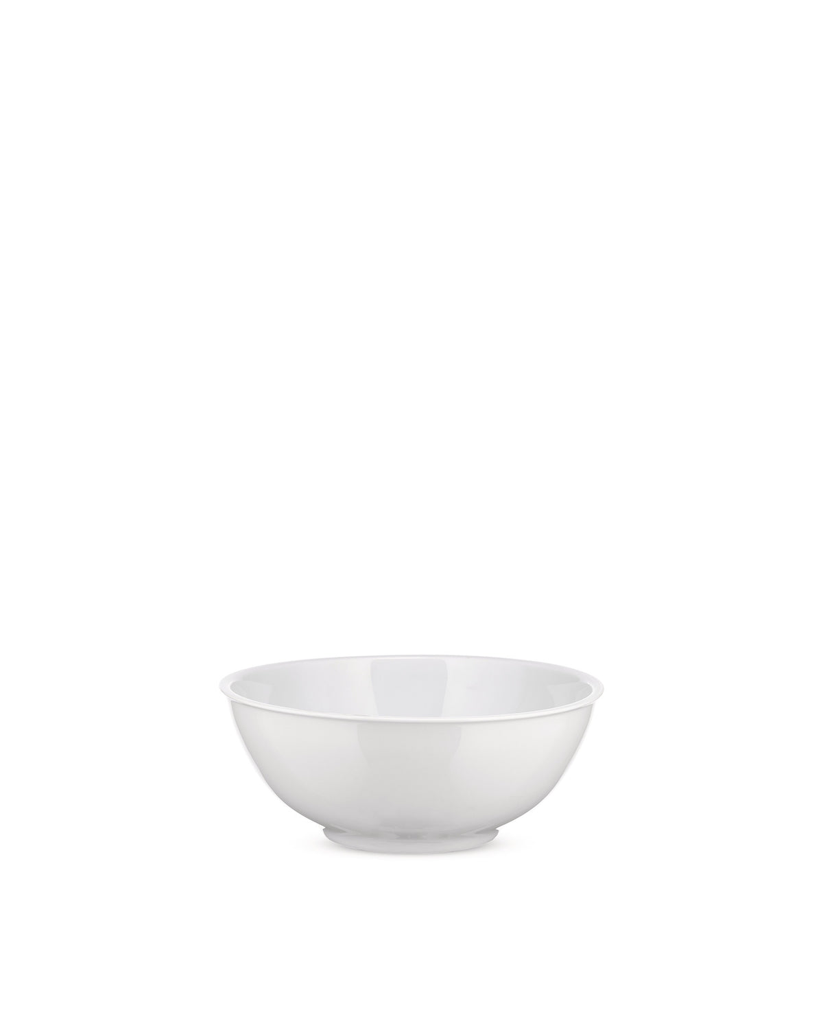 White bowl by Alessi with a smooth, glossy finish and classic rounded shape.