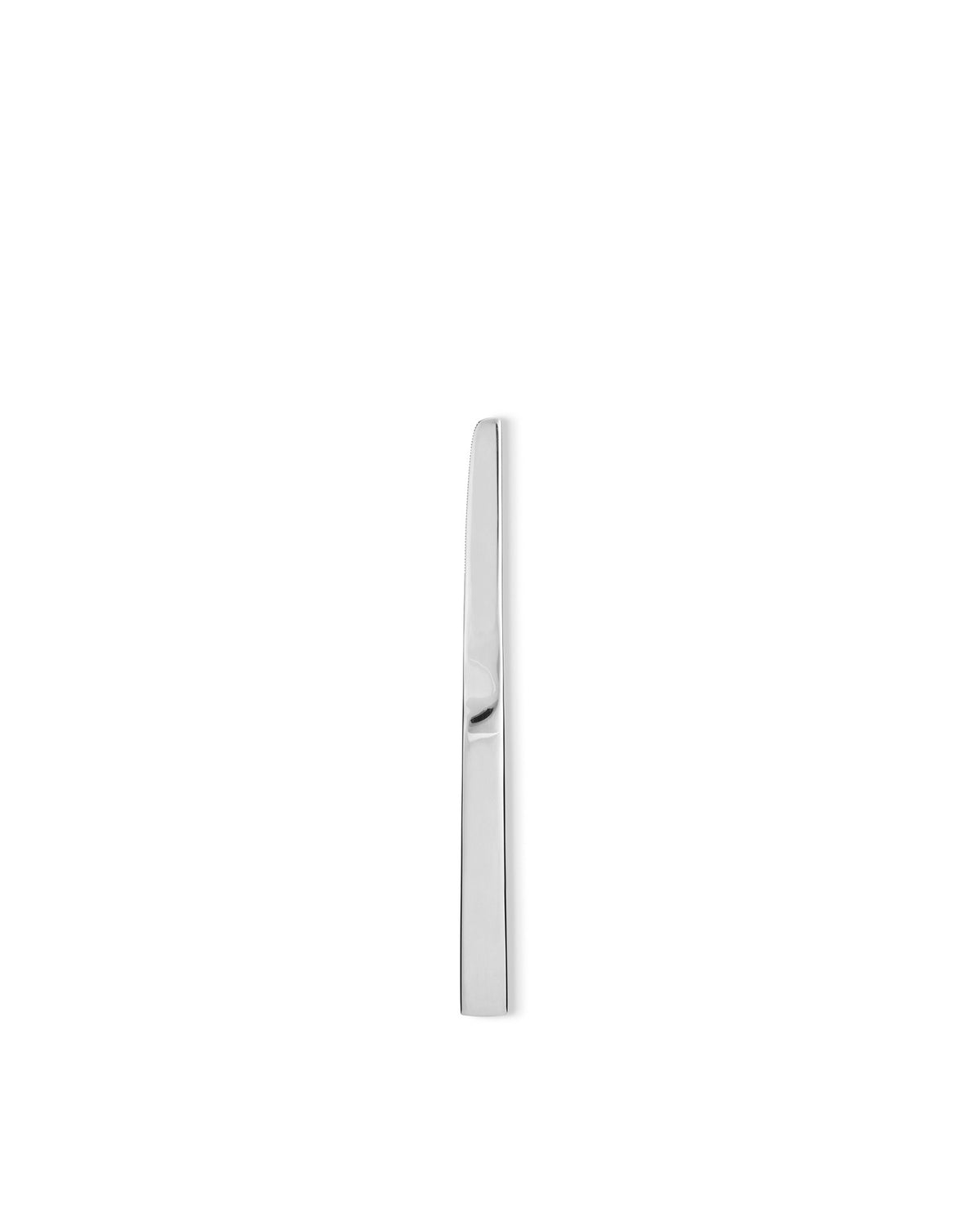 Sleek silver Santiago knife by Alessi with a polished finish and serrated blade.