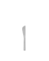 Sleek silver knife by Alessi, featuring a reflective surface and rounded tip, oriented vertically.
