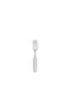 Silver-colored dinner fork by Alessi with a polished finish and four tines, shown vertically.