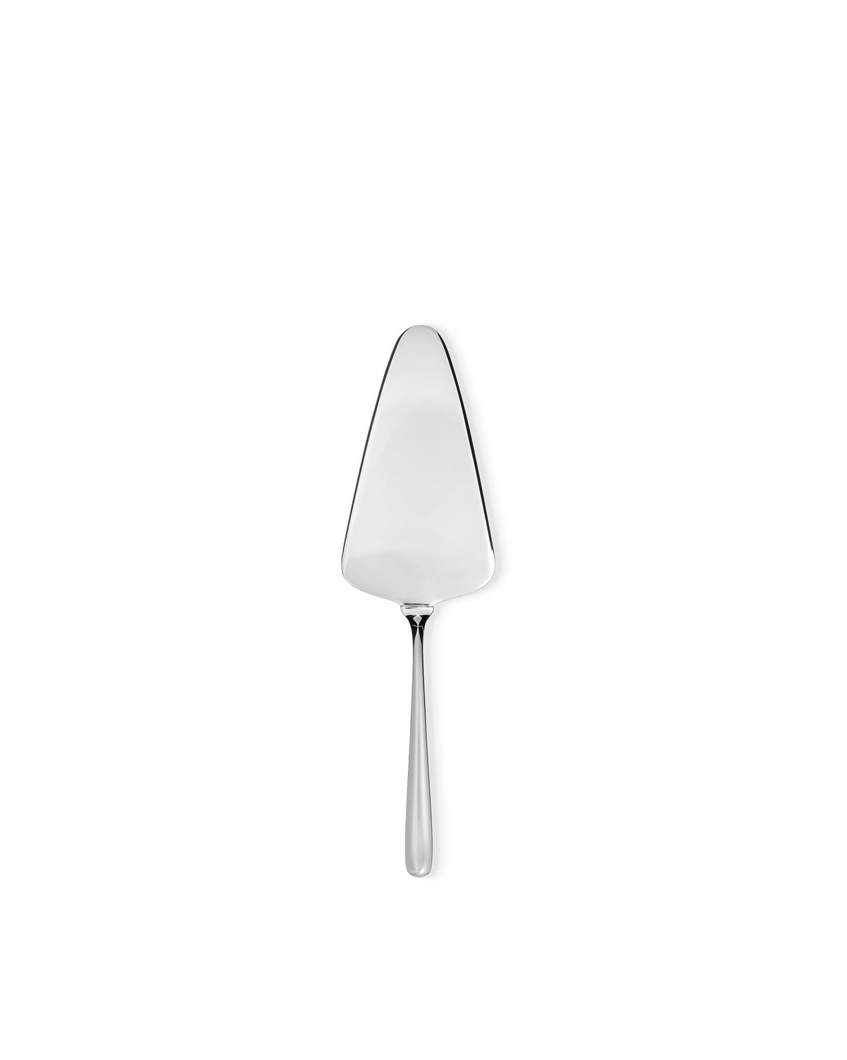 Silver metal cake server by Alessi with a polished finish and slender handle.