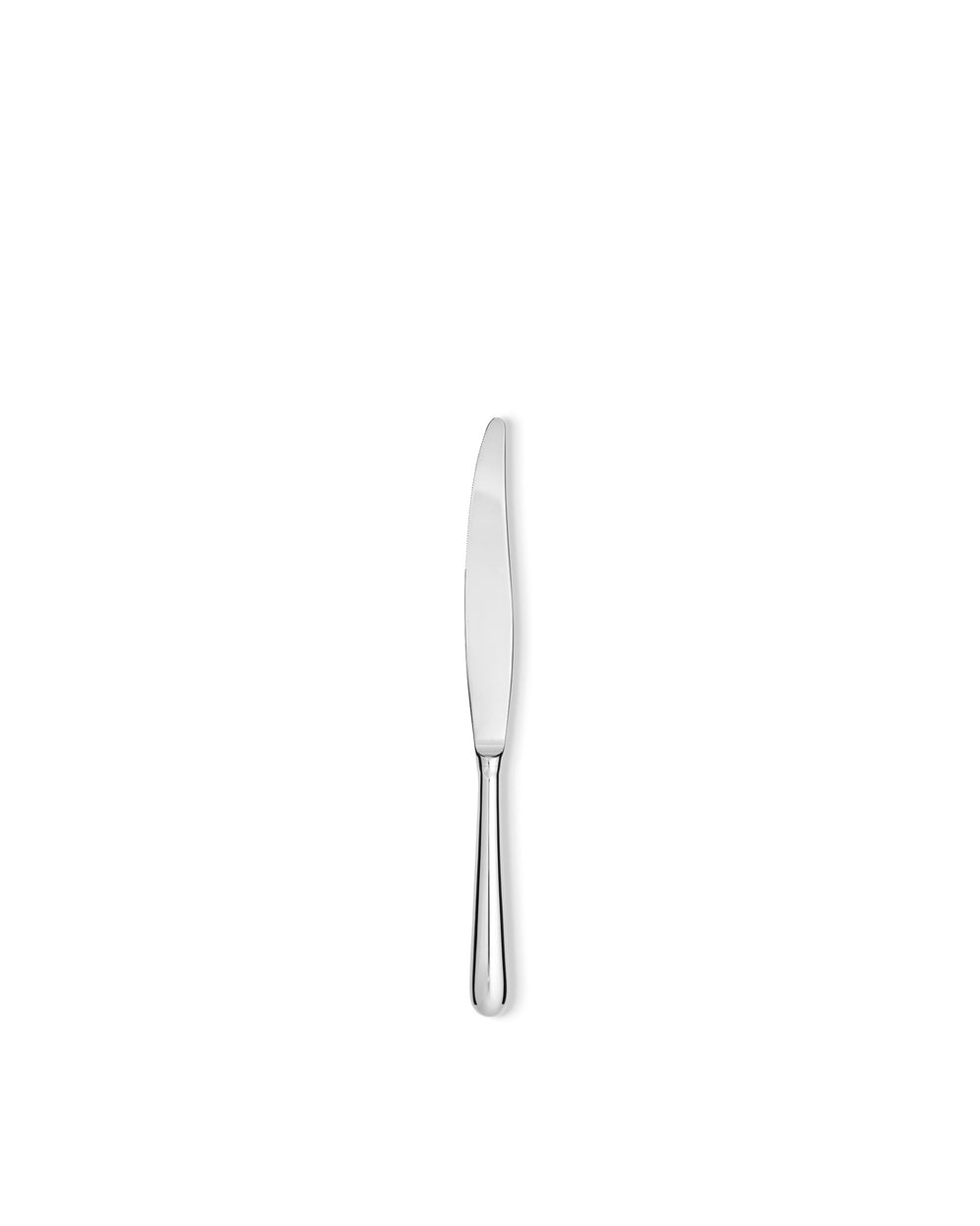 Polished silver dining knife by Alessi, featuring a sleek and reflective design.