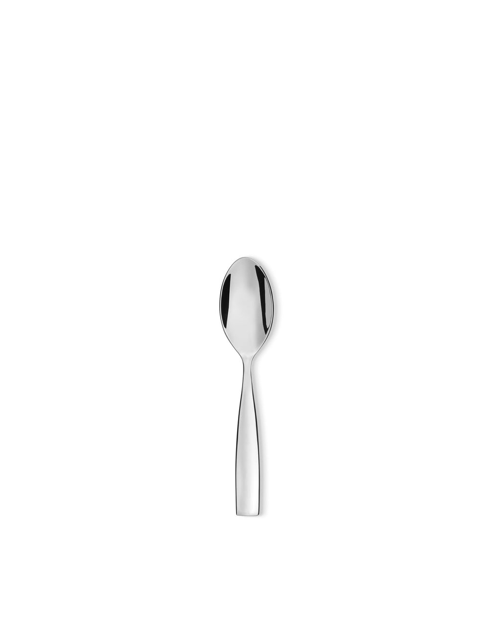 Silver-toned metal spoon by Alessi with a polished, reflective surface, centered on a white background.