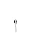 Polished silver metal spoon by Alessi, shown from a top-down perspective, reflecting light.
