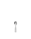 Silver metal spoon by Alessi with a sleek, polished finish, oriented vertically.