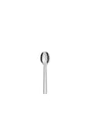Shiny silver spoon by Alessi with a simple oval bowl and slender, reflective handle, centered vertically.