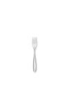 Silver dessert fork by Alessi, featuring a polished finish and four slender tines.