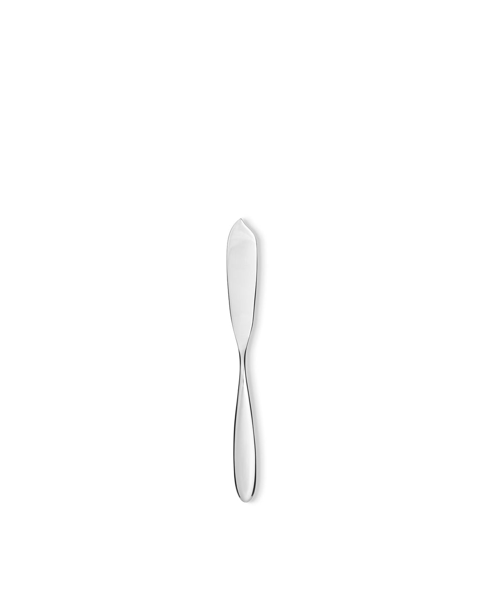 Silver butter knife by Alessi with a sleek, minimalist design, shown centered on a white background.