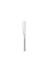 Polished metal butter knife by Alessi, sleek with a slightly curved blade, shown vertically.