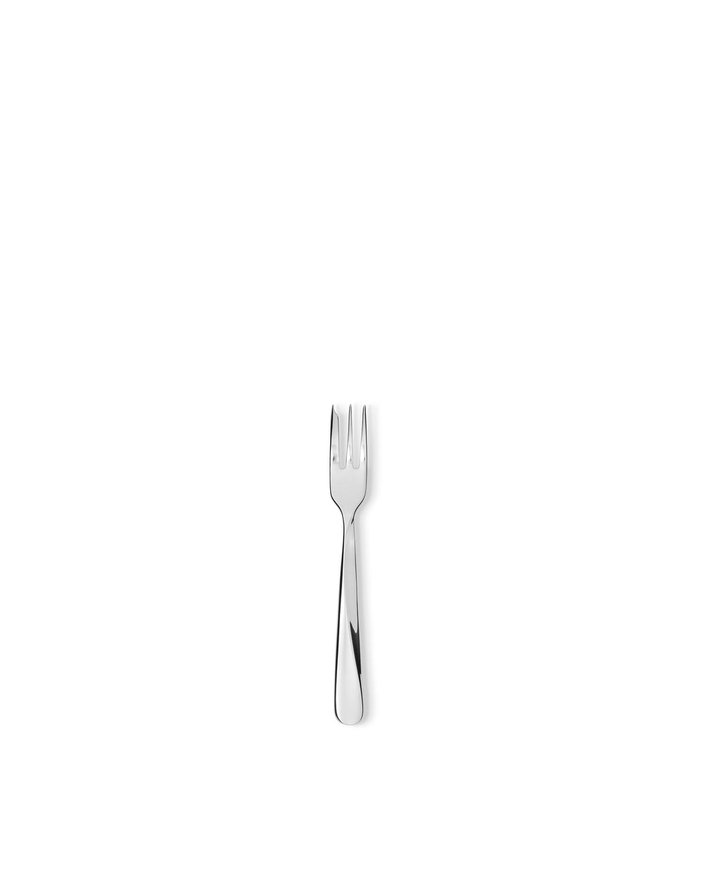 Polished silver fork by Alessi, with three tines and a sleek, vertical design.