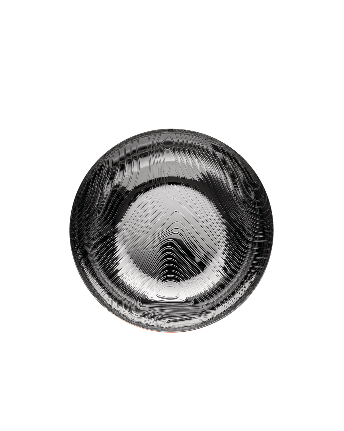 Dark metallic Veneer decorative dish by Alessi, featuring a reflective wavy ripple design.