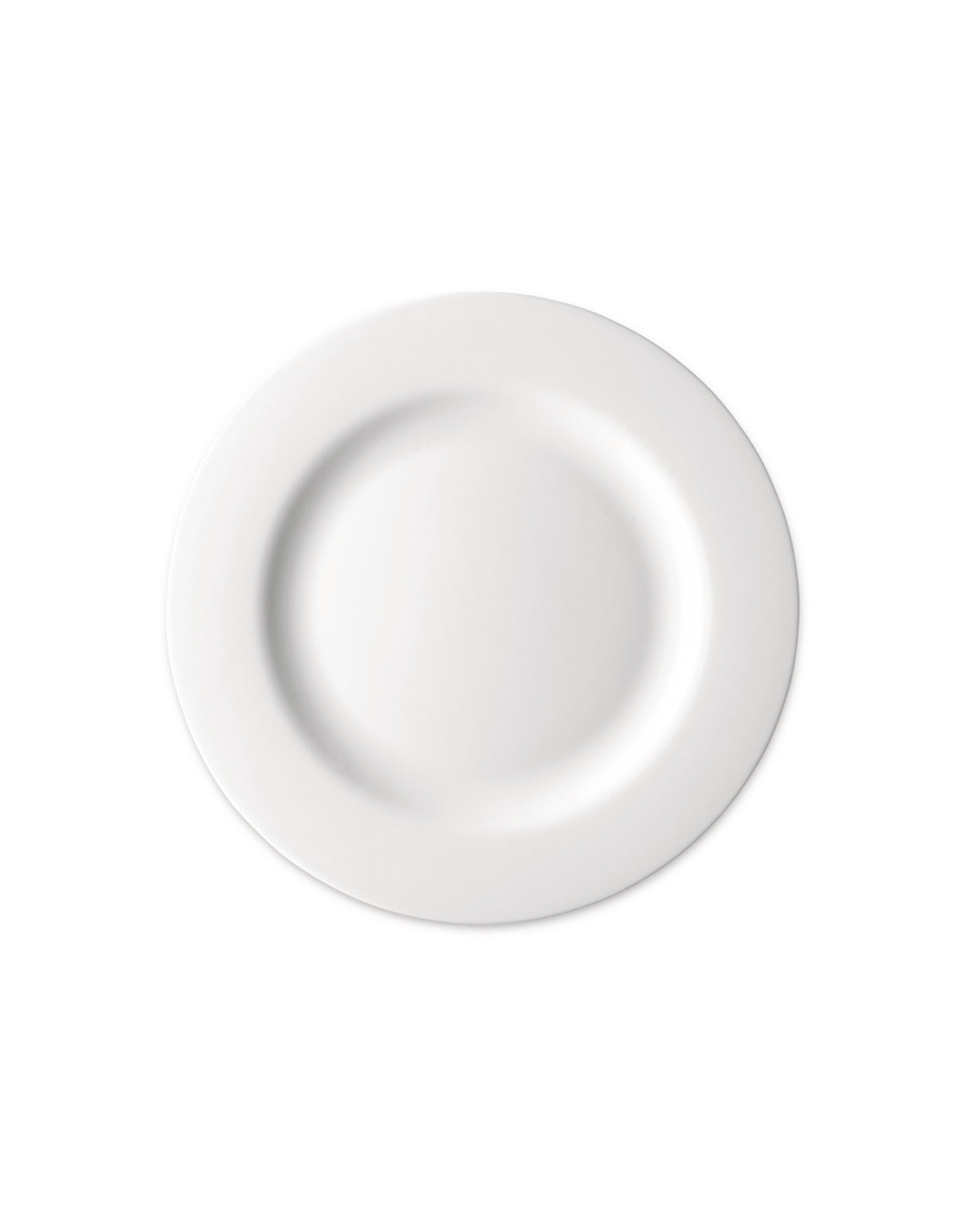 White round plate by Alessi with a subtle raised rim, casting a soft shadow.