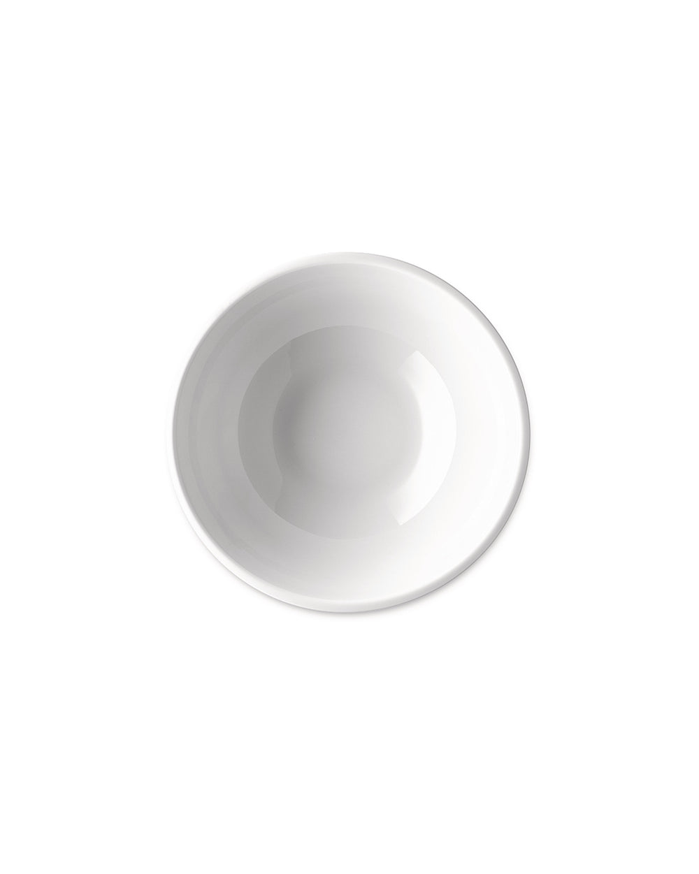 White, empty bowl by Alessi with a smooth, glossy finish, top-down view.