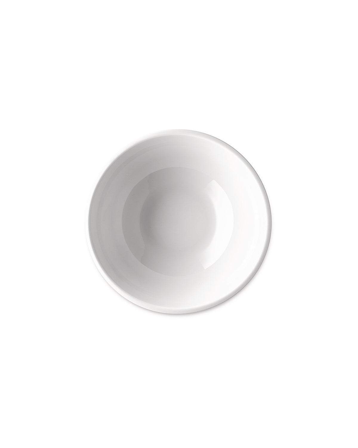 White, empty bowl by Alessi with a smooth, glossy finish, top-down view.