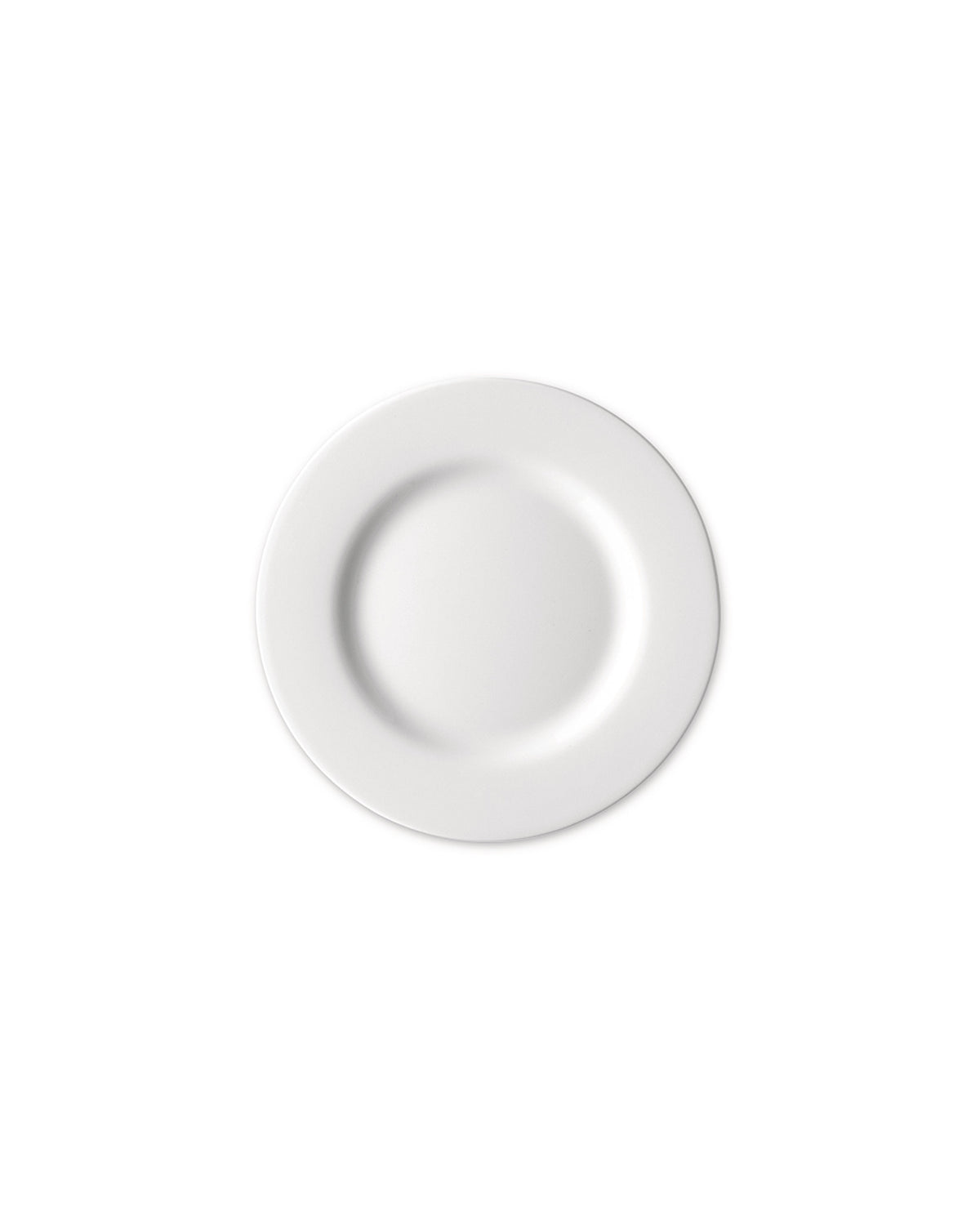 White round plate by Alessi with a subtle raised rim, shown from a top-down view.