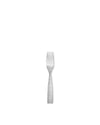Silver metal fork by Alessi with a decorative scroll pattern on the handle.
