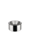 Polished stainless steel ashtray by Alessi, with a shiny, funnel-shaped opening.