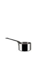 Stainless steel saucepan by Alessi with a long black handle, shown from an angled view.