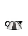 Silver metal kettle by Alessi, with a conical body, black handle, and decorative studs.
