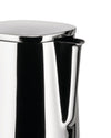 Shiny silver creamer by Alessi with a spout and lid, shown cropped against a white background.