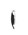 Black and silver parrot corkscrew by Alessi, in a folded, side view.