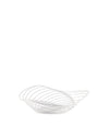 White metal wire fruit bowl by Alessi, featuring a sculptural wavy design.