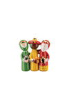 Colorful ceramic Three Wise Men figurine set by Alessi, featuring figures in green, yellow, and red robes holding gifts.