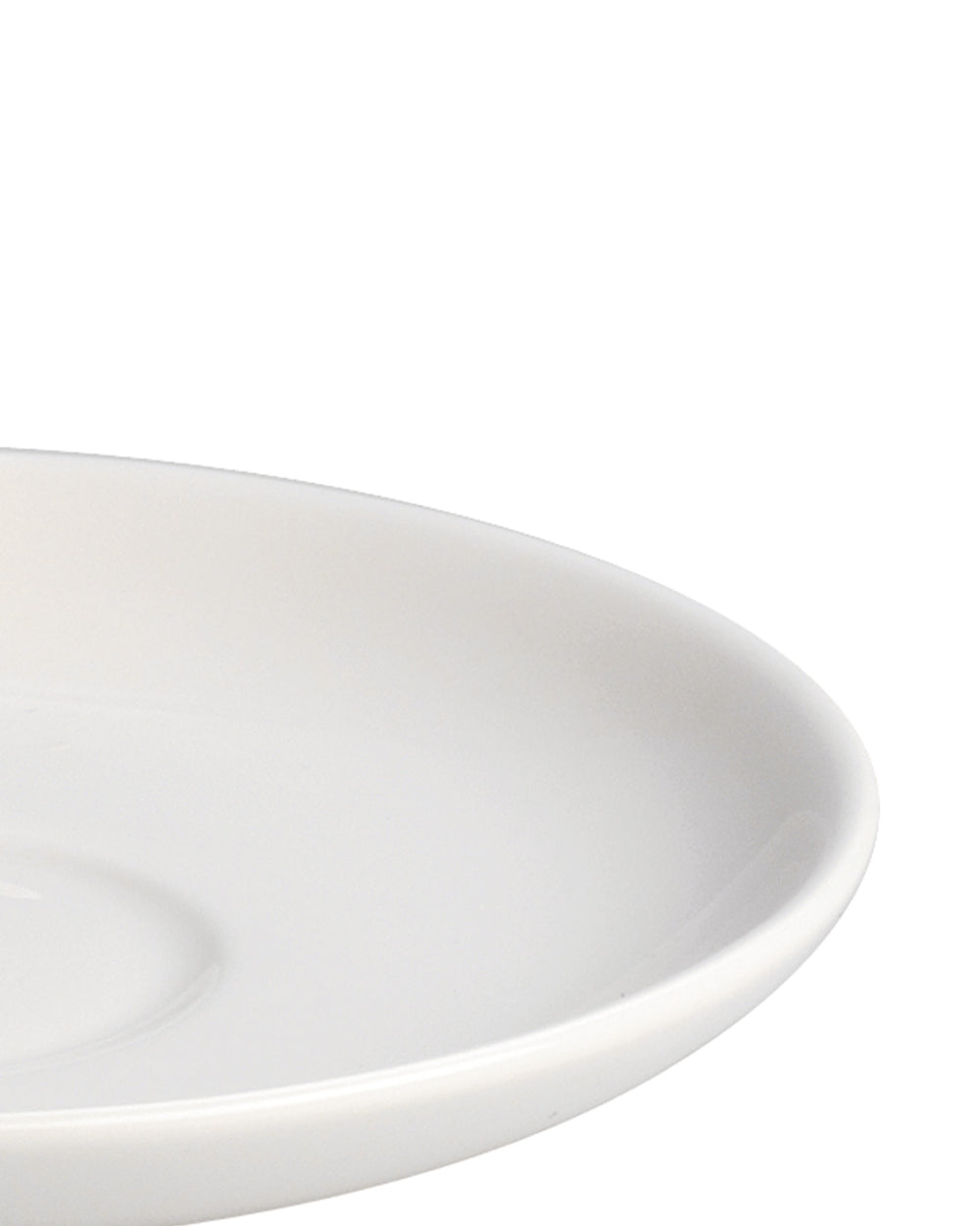 White ceramic plate by Alessi with a wide, smooth rim, shown in a cropped view.
