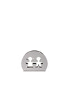 Polished silver metal napkin holder by Alessi, featuring two children cut-out figures.