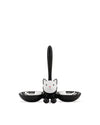 Black and white cat-shaped double pet bowl by Alessi, with two stainless steel inserts.