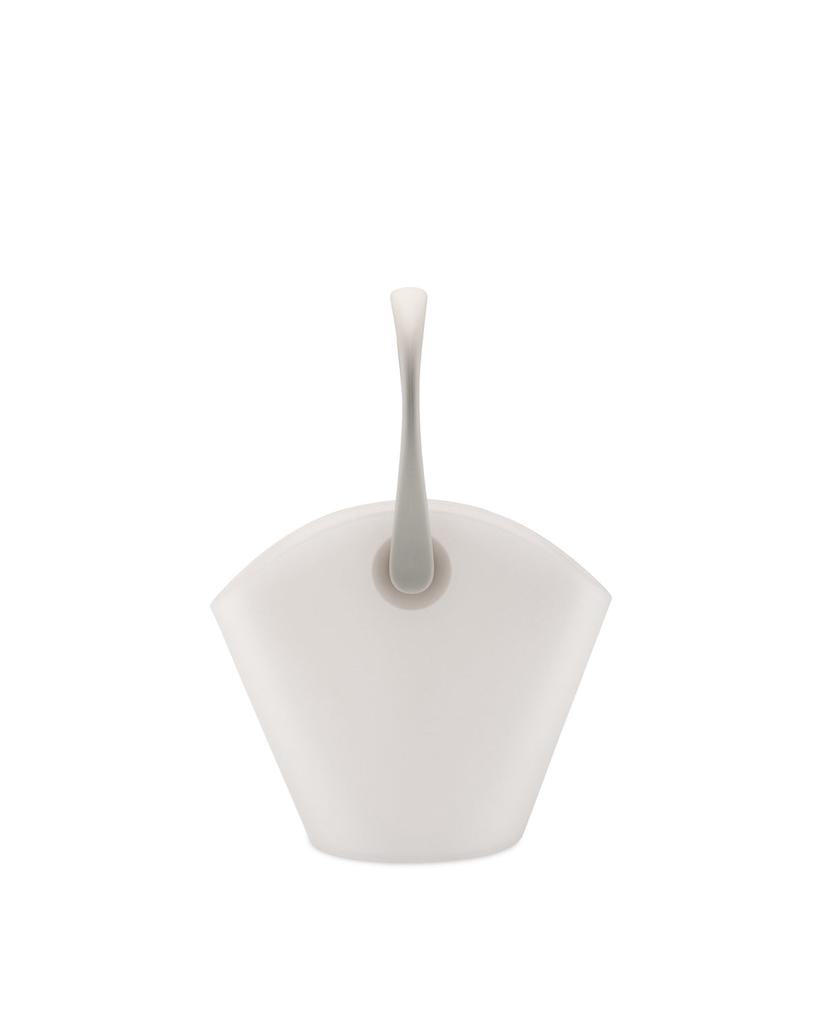 Frosted white cooler with a gray handle by Alessi, featuring a tapered shape, isolated on white.