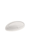 White plastic bread bin by Alessi, oval-shaped with a subtle handle, shown at a slight angle.