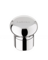 Silver polished metal bottle stopper by Alessi engraved with 'Ludovico' on its domed top.